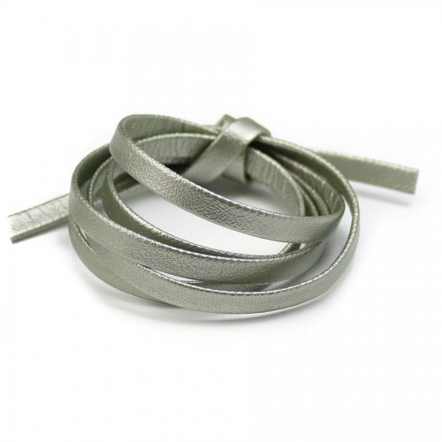 Synthetic leather, in flat shape, in green gray color, 5mm x 90cm