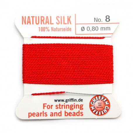 Silk bead cord 0.8mm red x 2m