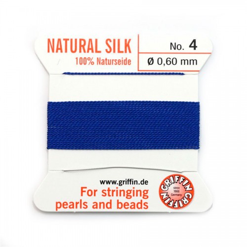Silk bead cord 0.6mm with needle attached dark bleu x 2m