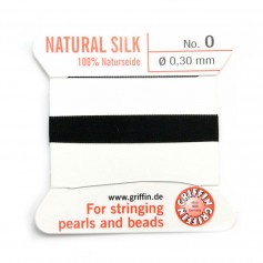 Silk bead cord 0.3mm with needle attached black x 2m
