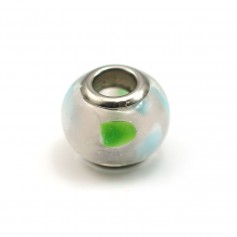 Pandora pearl in glass grey, with motives 14mm x 1pc