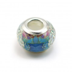 Pandora com pérolas de vidro facetadas com desenho floral 14mm x 1pc