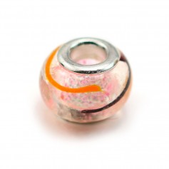 Pandora pearl in glass with glittery pink 14mm x 1pc