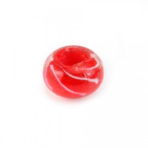 Perlina di vetro rossa e bianca 14 mm x 1 pz