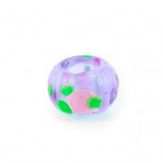 Purple, green & pink glass bead 14mm x 1pc