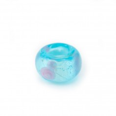 Sky blue & pink glass bead 14mm x 1pc