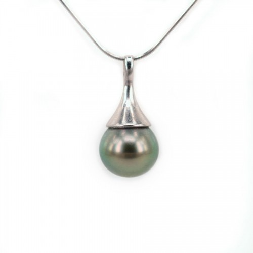 Pendant tahiti cultured pearl & sterling silver 925 10x13.5mm x 1pc