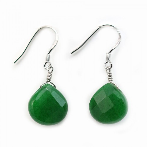 Ohrringe: grün gefärbte Jade flacher Tropfen & rhodiniertes 925er Silber 13.5x18.5mm x 2 Stk