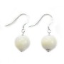 Earrings in 925 silver & white mother of pearl on round shape, 12mm x 2pcs