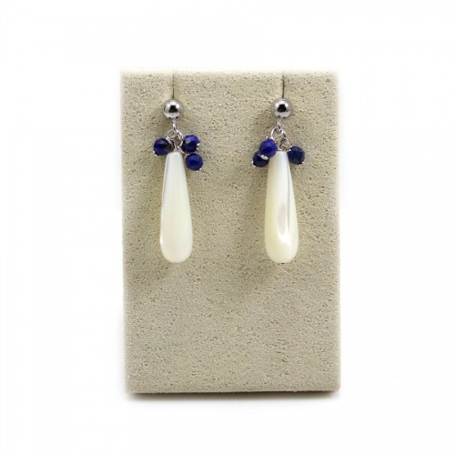 Silver earrings 925 white mother of pearl & lapis lazuli x 2pcs