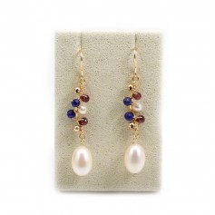 Gold filled earrings with natural stones and pearls x 2pcs