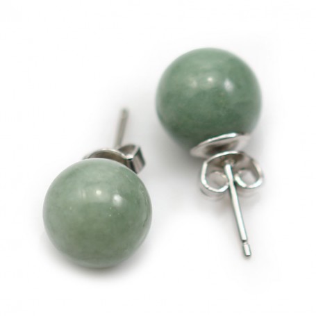 Earring in 925 silver and jade, in round shape, 10mm x 2pcs