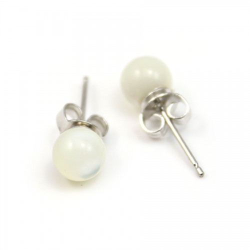 Orecchini in argento 925 con perle di madreperla da 6 mm x 2 pz