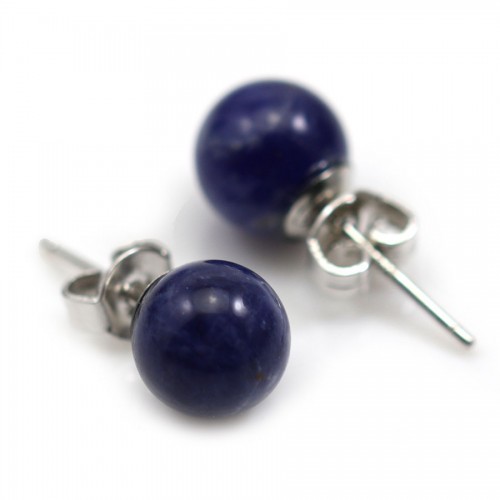 Sodalite earring, in size of 8mm, rhodium 925 silver x 2pcs