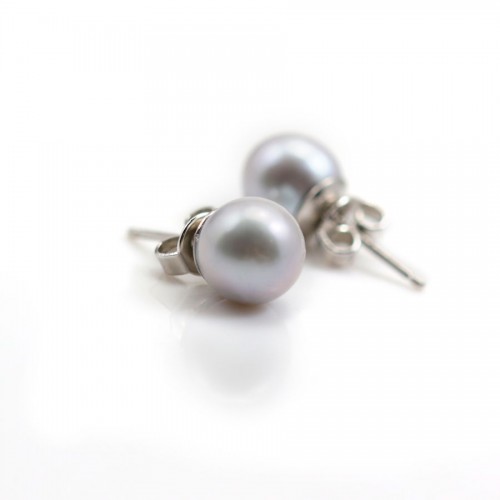 Earring silver925 freshwater cutlured pearl light grey 9mm X 2 pcs
