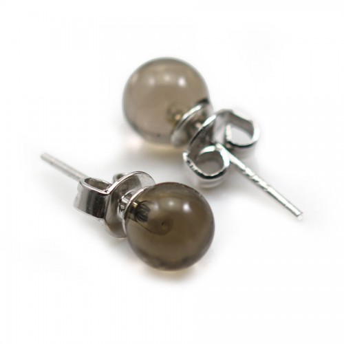 Smoked quartz earring, in size of 6mm, rhodium 925 silver x 2pcs