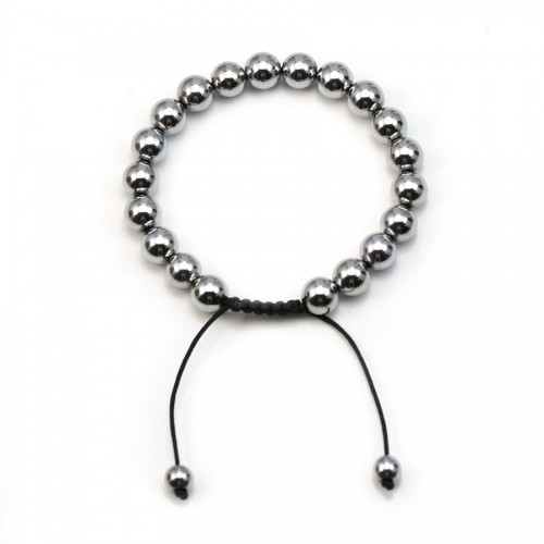 Silver hematite bracelet, in round shape, measuring 8mm, with a braided finish x 1pc
