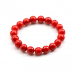 Bracelet Bambou de mer teinté rouge rond 9-10mm - Elastique x 1pc