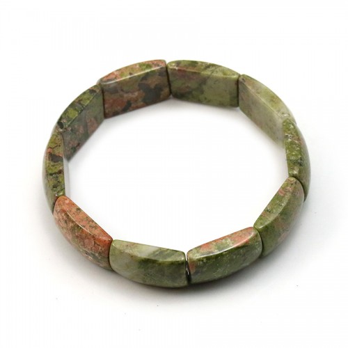 Bracelet en pierre unakite, de forme rectangulaire et plate x 1pc