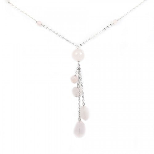 Necklace in 925 silver & pink quartz stones x 1pc