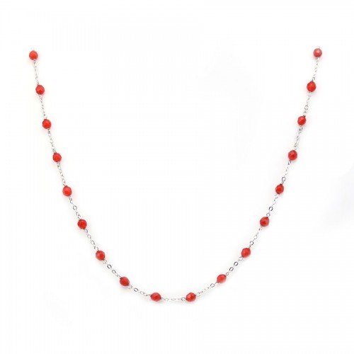 Round faceted carnelian necklace, 925 silver chain, 4mm x 1pc