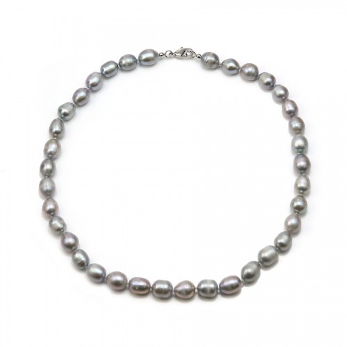 Necklace in oval gray freshwater pearl, length of 40cm x 1pc