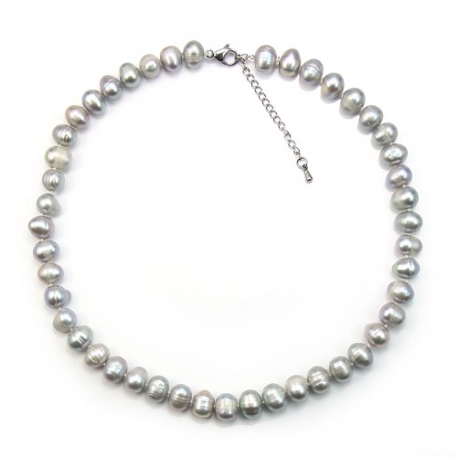 Simple Pearl Freshwater Grey Tint 11MM Necklace Michele