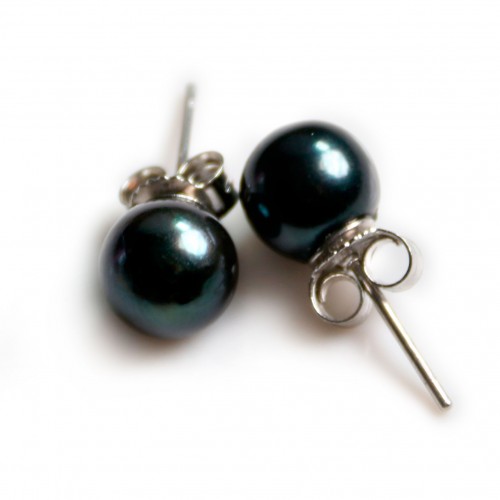Orecchini: perle d'acqua dolce blu scuro e argento 925 7-8 mm x 2 pz