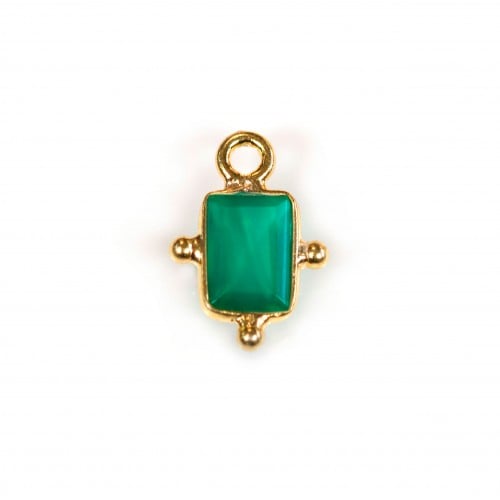 Green Agate Rectangle on gold gilt Charm 8x12mm x 1pc