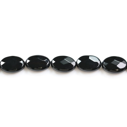 Agate in black color, in the shape of a faceted oval, 10 * 14mm x 2pcs
