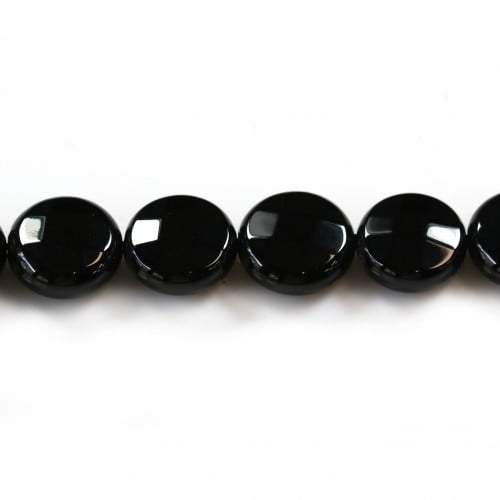 Black Agate Faceted Flat Round 10mm x 5pcs
