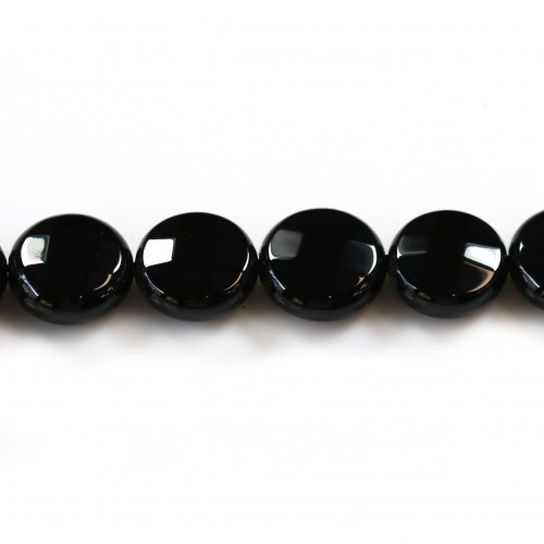 Ónix negro, redondo plano facetado, 10mm x 40cm