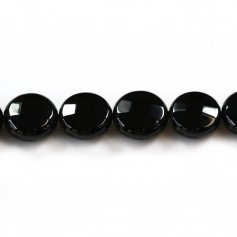 Black onyx, round flat faceted, 10mm x 40cm