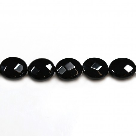 Agate de couleur noire, de forme ronde plate facetté, 14mm x 4pcs