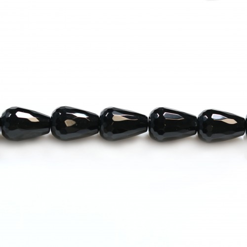 Black agate drips faceted, 10*14mm x 4 pcs