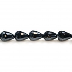 Black agate drips faceted 13x18mm x 2pcs