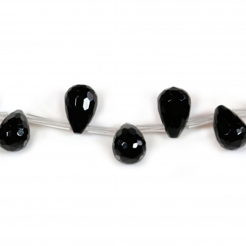 Black agate drips faceted, 8x11mm x 4 pcs