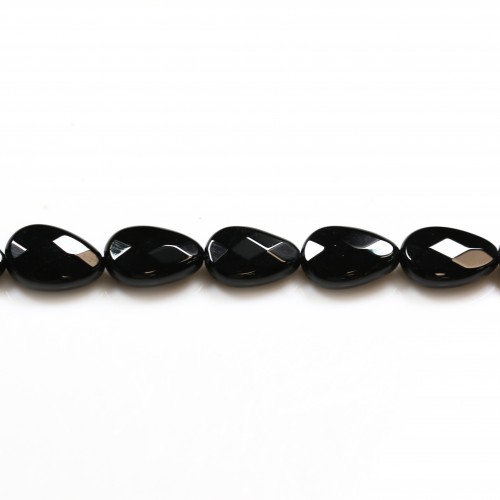 Agate in black color, in the shape of a faceted drop, 8 * 12mm x 4pcs