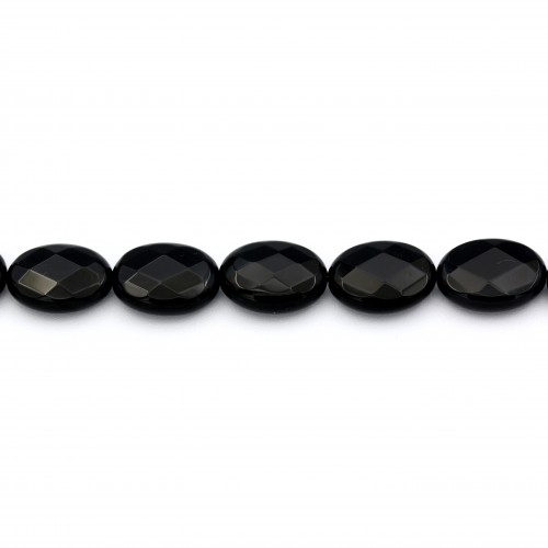 Agate de couleur noire, en forme d'ovale facetté, 15 * 20mm x 2pcs