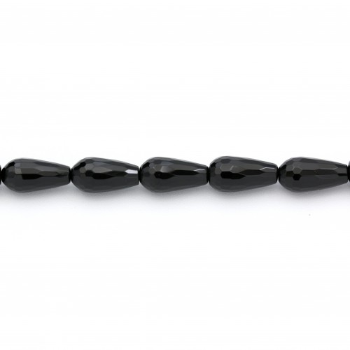 Agate de couleur noire, en forme de goutte facetté, 8 * 16mm x 4pcs