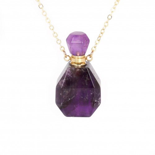 Gold flash plated on brass necklace with Amethyst perfume bottle pendant