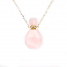 Gold plated brass necklace with Rose Quartz perfume bottle pendant