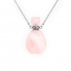 Stainless steel necklace with a pink quartz perfume bottle pendant