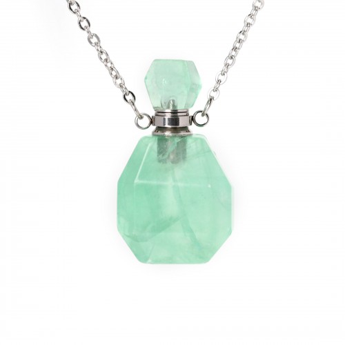 Stainless steel necklace with Fluorite perfume bottle pendant