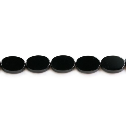 Black agate flat oval 10*14mm x 40cm