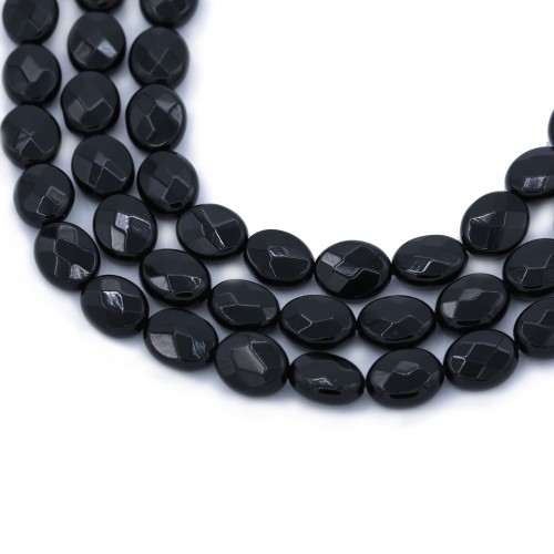 Black onyx, oval faceted, 8*10mm x 40cm