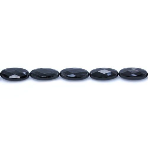 Black agate faceted oval 15*30mm x 1pc