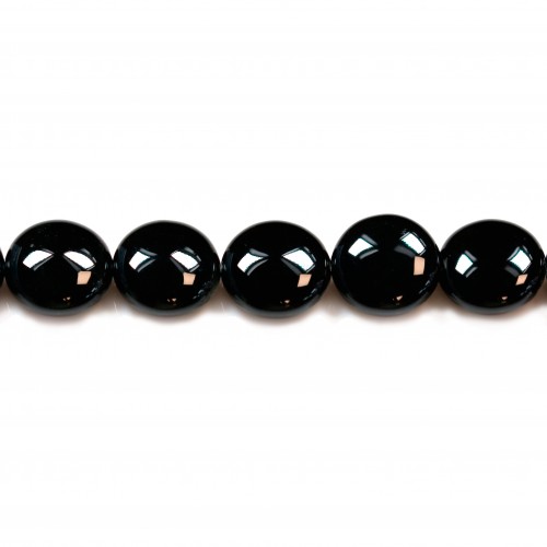Agate in black color, in the round flat shape, 12mm x 5pcs