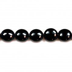 Agate de couleur noire, de forme ronde plate, 12mm x 5pcs