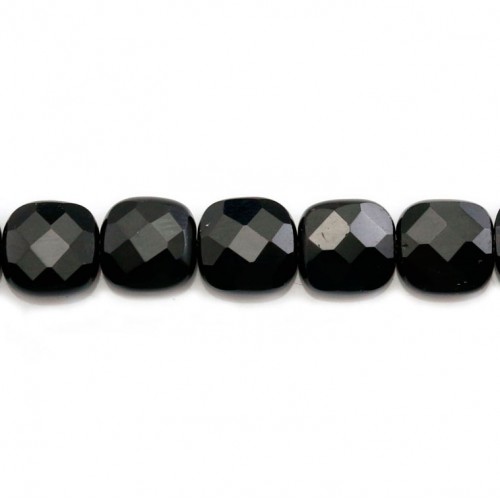 Black Agate in faceted square shape 8mm x 4pcs